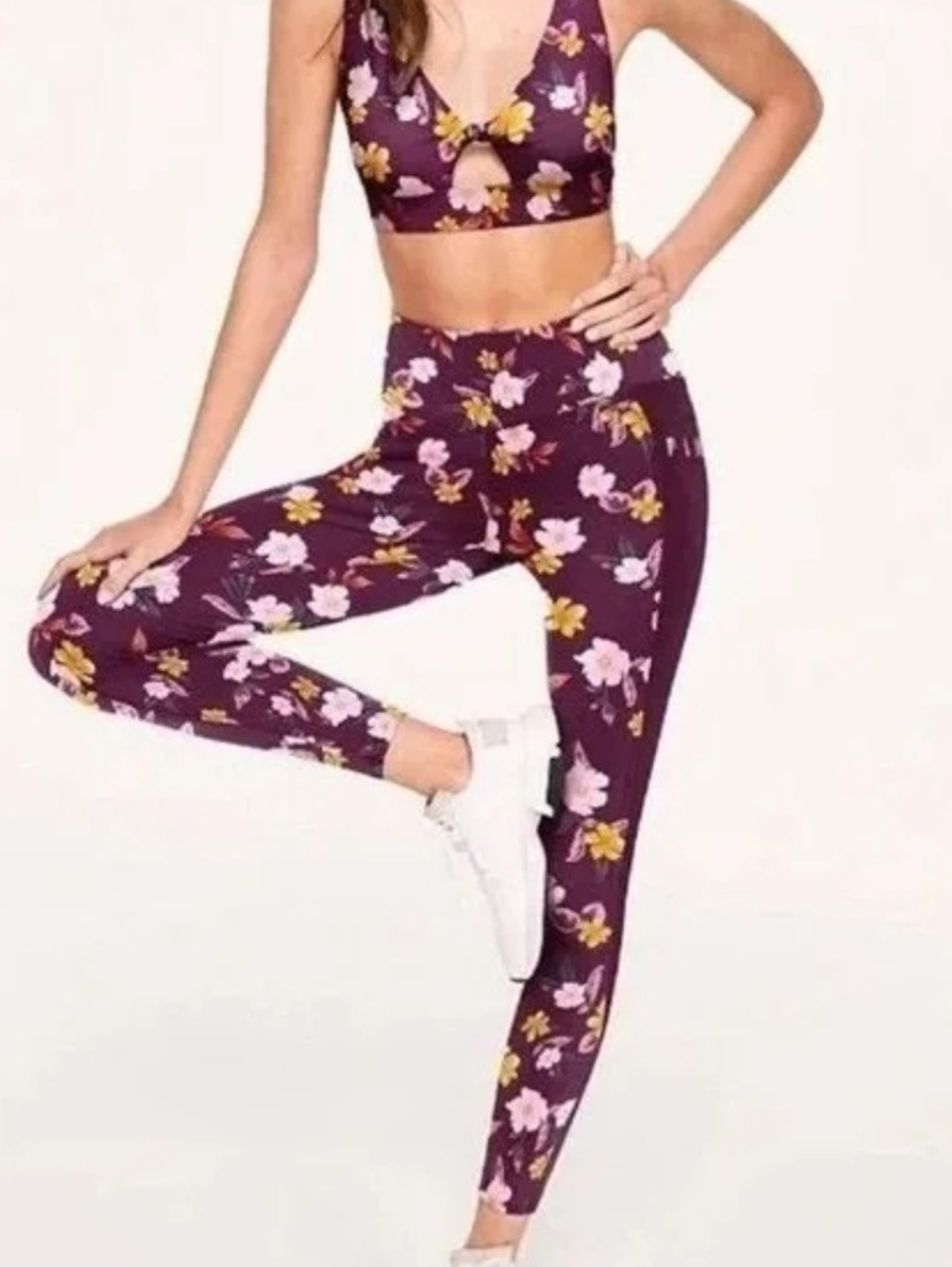 PINK Victoria's Secret Burgundy Floral High-Waist Leggings